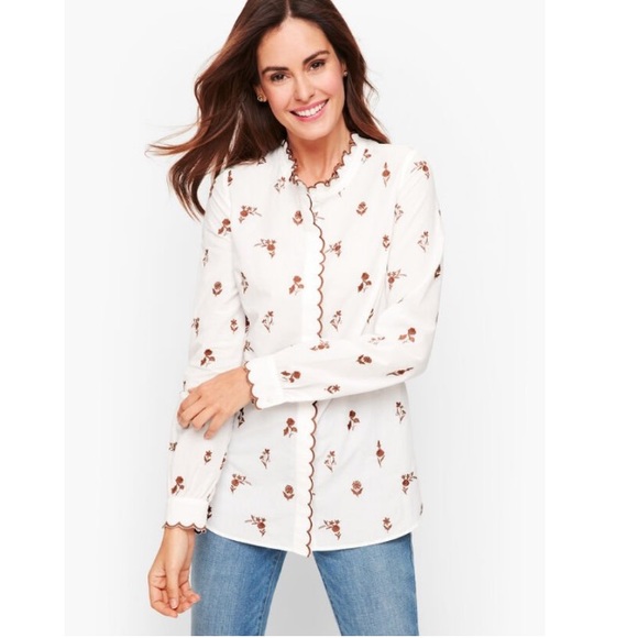Talbots Tops - Talbot’s Scalloped Trim Embroidered Shirt